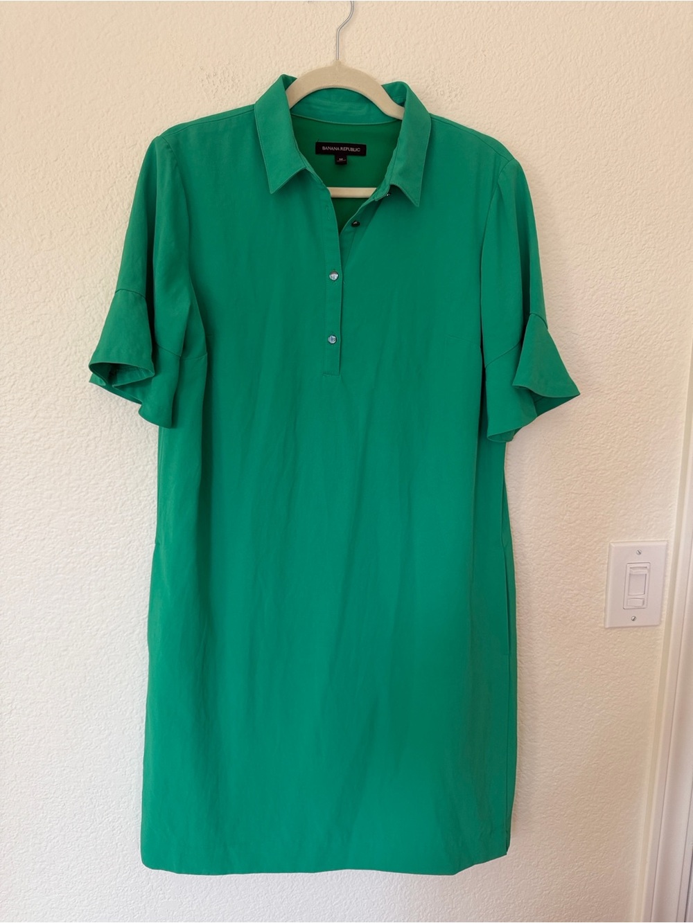 Banana Republic Emerald Green Polo Shift Dress with Ruffle Sleeves medium